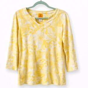 Ruby Rd Yellow Floral Scoop Neck Top | Women’s Medium